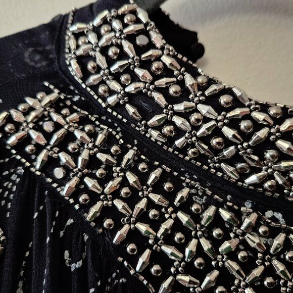 NWT Zara black & white embroidered beaded printed midi dress, M - Picture 14 of 16